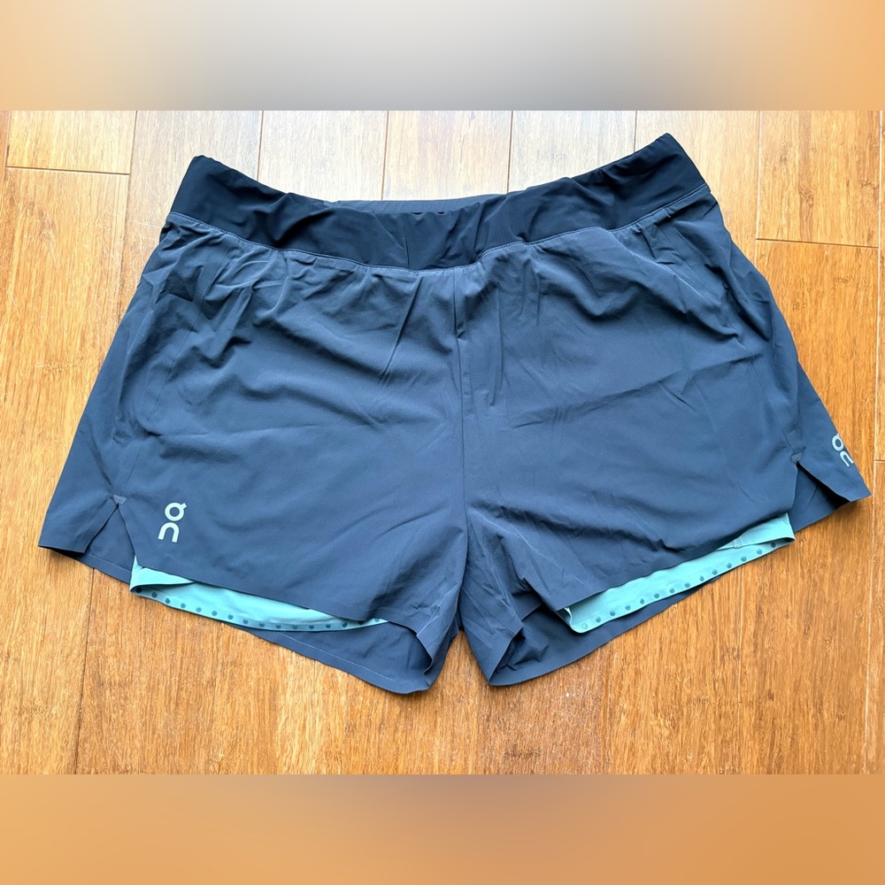 On Running Women’s 2-in-1 Running Shorts – Black/Teal – Size M